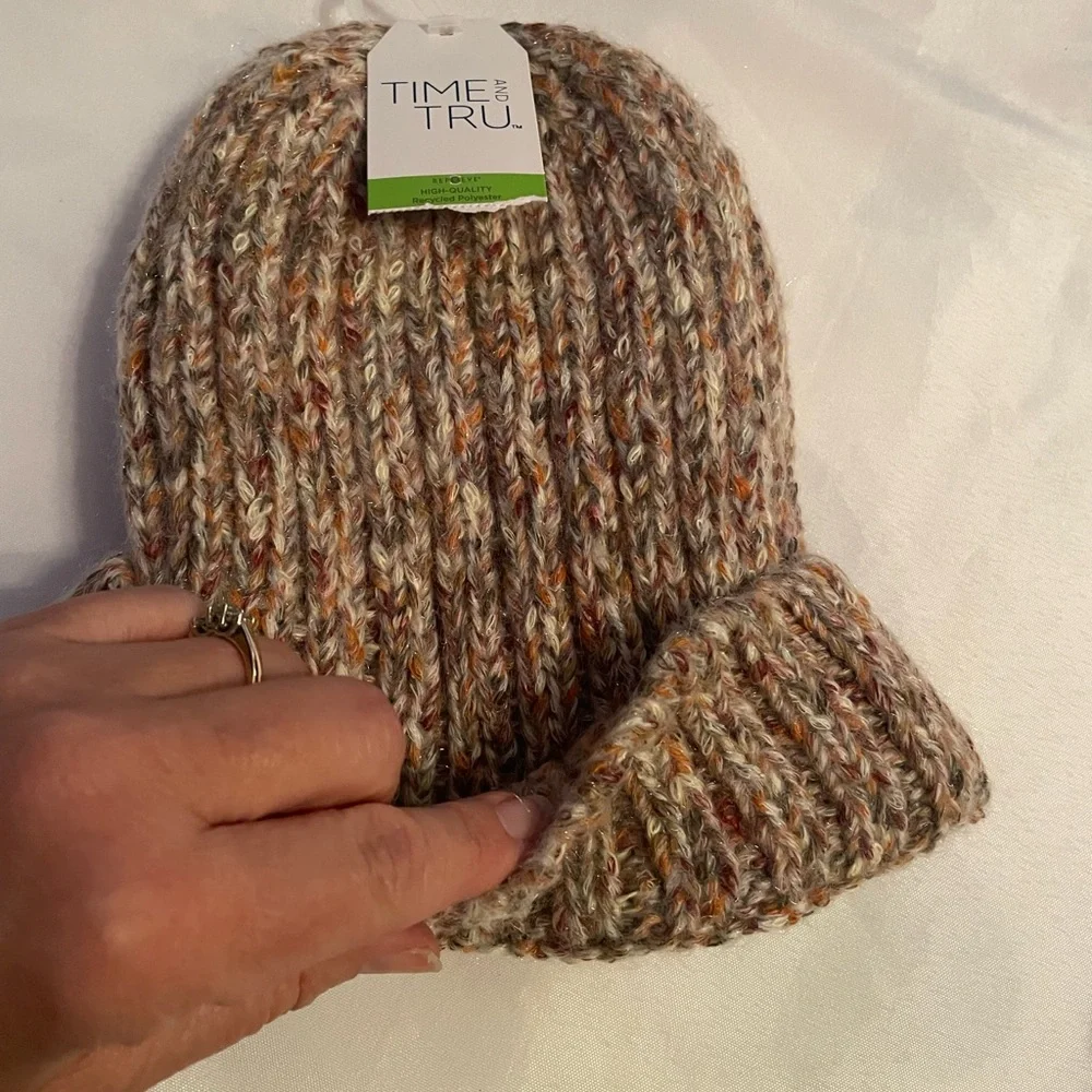 Time and Tru Women’s Lined Warm Knit Hat‎ and Mittens Set - Brown and Tan, NWT